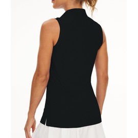 Casei Women's Sleeveless Golf Polo Shirts UPF 50+ Quick Dry Collared Polo Shirts Athletic Tank Tops Shirts (Black,M)