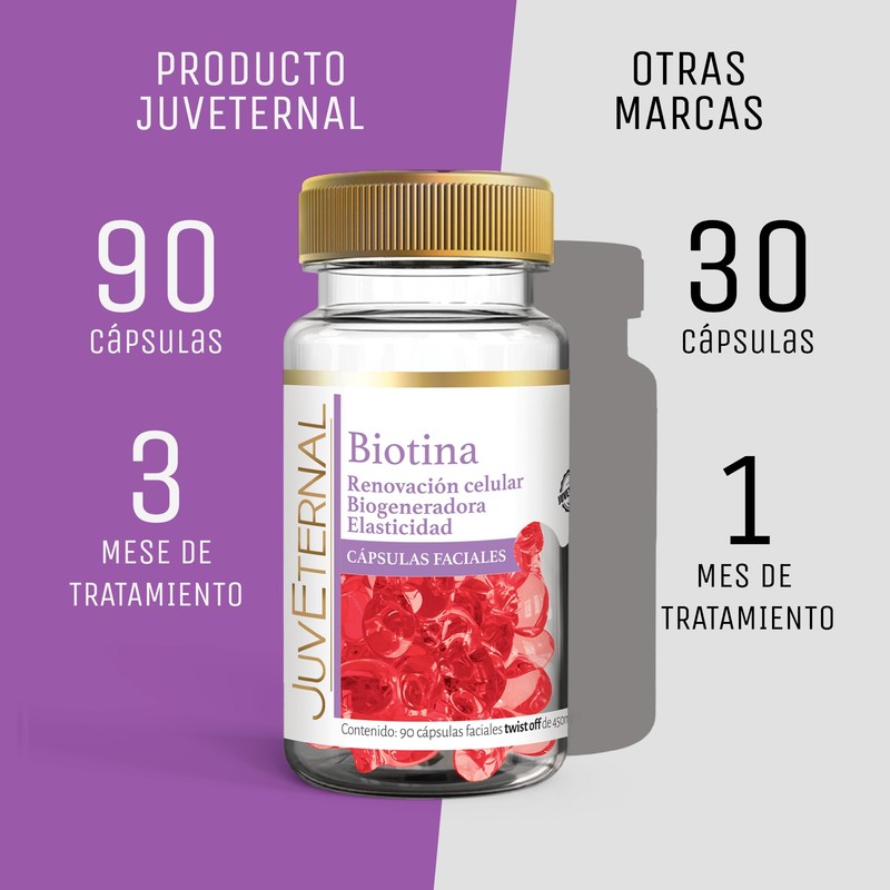 Juveternal Cápsulas Faciales Biotina 90 cáps Renovación celular Biogenerador