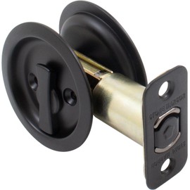 Round Pocket Door Lock, Privacy (Bed/Bath) Latch, 2-3/8" Backset, RCL, Matte Black by Stone Harbor Hardware