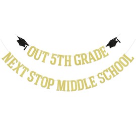 Peace Out 5th Grade Banner, Next Stop Middle School Banner - 5th Grade Graduation Decorations, End of 5th Grade Party Decor, Boys/Girls 5th Grade Graduation Party Decorations Gold Glitter