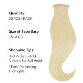 HOTBANANA Tape-in Hair Extensions, 16 Inch 20pcs 50g Bleach Blonde Straight Remy Human Tape Hair Extensions
