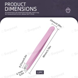 Swpeet Slant 12 Pieces 3.79 Inch Purple Eyebrow Tweezers Stainless Steel Slanted Tip Tweezers Kit, Professional Face and Hair Remover, Slanted Tip Precision Tweezers for Men and Women