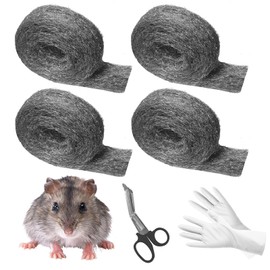 Cynrikah Steel Wool Mice Control, 16.4ft*4rolls Thick Steel-Wool 0000 Garage Door Rodent Guard Wool Rodent Control Fill Fabric for Wall Cracks Holes Vents in Garden/Garage/House