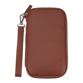 RRvane Genuine Leather Travel Wallet Lightweight Zipped Family Passport Holder with Detachable Wrist Strap for Women and Men (Brown, Leather)