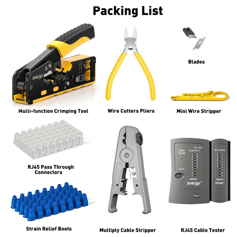 Cat7 RJ45 Crimping Tool, Cat 7 Cat6 Cat5 Pass Through