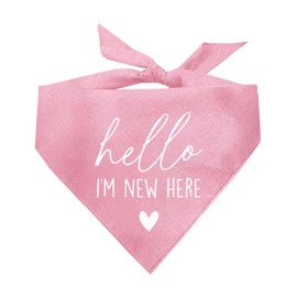Hello I’m New Here Dog Bandana | Just Adopted | 100% Cotton Adjustable Triangle | Made in USA | Adoption Event Prop Photoshoot | Rescue |Baby Pink, One Size (1109)