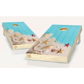 Beach Sand Shells Cornhole Board Vinyl Wrap Laminated Decal Sticker Set