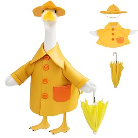 Lodaxu Raincoat Porch Goose Outfit for Large 23" High Cement or Plastic Goose Statue, Spring Yard Goose Cloths with Yellow Umbrella Decor for Outdoor Lawn Gaden Patio