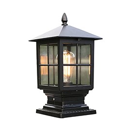 CraftThink LED Post Light Outdoor, Metal Glass Post Lantern Vintage Style LED Exterior Lighting Fixture for Garden Yard Post Pole Pillar Mount Landscape, in Black