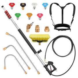 24 FT Gutter Cleaning Tools from The Ground - Telescoping Pressure Washer Wand - Gutter Cleaner Attachment with Power Washer Extension Wands, Brush, 7 Spray Nozzle Tips, 2 Hose Adapters, Support Belt
