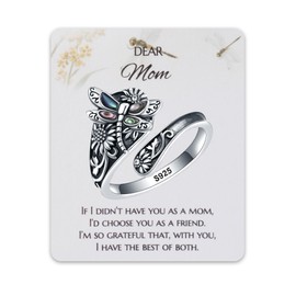 EJALEN Turquoise/Opal/Obsidian/Abalone Dragonfly/Butterfly Sunflower Vintage Thumb Spoon Adjustable Ring Jewelry Gift for Mom/Daughter/Wife/Women (Abalone dragonfly, Mom)