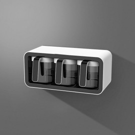 Sunicon 3 Grids Clear Seasoning Box, Seasoning Storage Container Rack Combo Set Kitchen Seasoning Jar Combination Set with Handle and 3 Spoons, for Spice Salt Sugar