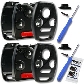 KeylessPros 4-Btn Shell Kit & Gut Case, Keyless Entry Remote Key Fob Replacement, fits 2003-2012 Honda Accord, 2006-2013 Civic EX, 2009-2015 Pilot, NO Cutting Required (2-Pack)