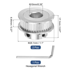 MECCANIXITY 2GT Pulley 40 Teeth 10mm Bore Aluminum Timing Pulley Wheel for 6mm Width 40T Timing Belt with Hexagonal Wrench for 3D Printer, CNC, Timing Belt-2 Pcs Silver