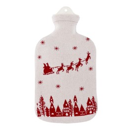 Sänger Hot Water Bottle 100% Natural Rubber Christmas Sleigh 2 L Red and White Bed Bottle Heat Cushion