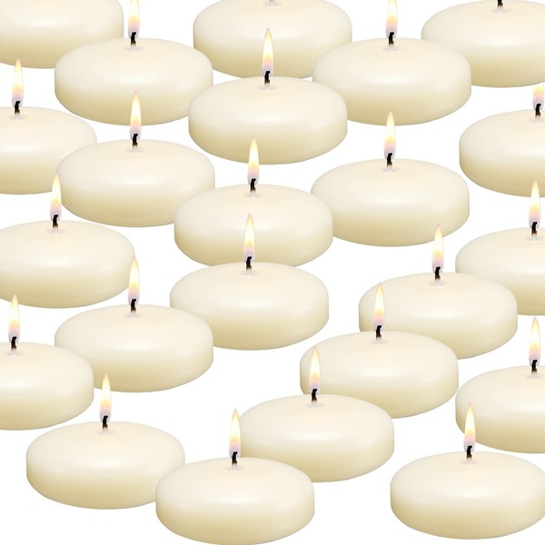 qinxiang 24 Pack Floating Candles, 3” Ivory Unscented Dripless Wax Burning Candles, for Cylinder Vases, Weddings, Party and Holiday …