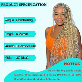 Niviorvan 613 Blonde Human Braiding Hair 20" 150g 3 Bundles,Deep Water Wave Bulk Hair for Boho Braids, Wet and Wavy Hair Extensions,No Weft, Curly Micro Braiding