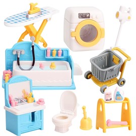 Fiotha Dollhouse Furniture Set, 1/12 Miniature Bathroom Set, Miniature Furniture, 28-Piece Bathroom and Laundry Accessory Set, Bathtub, Sink, for Boys, Girls and Toddlers 3+ Years