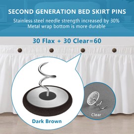 Flax Covered Button Twist Pins - for Bed Skirts Pins,Sofa,Upholstery,Armchair Caddies, Armrest Covers, Slipcovers (30 Dark Brown+30 Clear)