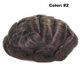 Toupee Hair Piece for Men Indian Remy Human Hair Monofilament Top Lace Front Mens Hairpiece Hair Replacement System with Pu Skin around Male Toupee Peluquines Para Hombre 6x8 Inch #2 Dark Brown