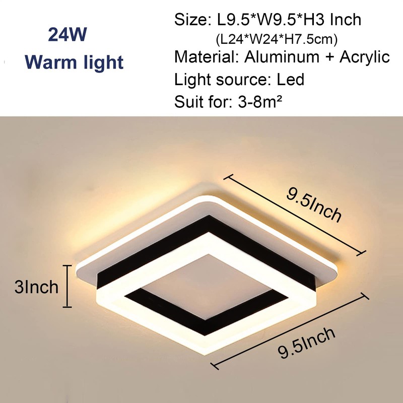 CANEOE Square Modern Led Ceiling Light Fixture, 24W Black Flush