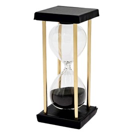 Udorich Elegant Black Sand Timer for Mindful Moments, Stylish Metal Stand with Faux Leather Accents, 3x3x7 Inches