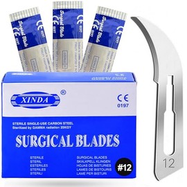 MuskalMed Disposable Scalpel Blades #12 Pack of 100, Size 12 Blades, High Carbon Steel Dermaplane Blades. Individually Wrapped Scapel Blade, Sterile