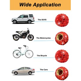 Muxkenper Car Wheel Tire Valve 4 Pack Handmade Crystal Rhinestone Tire Valve Stem Air Caps Cover Bling Car Accessories (Red)