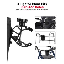 KEMIMOTO Wheelchair Cup Holder, Oxford Fabric Drink Cup Holder with Alligator Clamp for Motorcycle, Walker, Stroller, Scooter, Wheelchair, ATV, Bike, Golf Cart, Black