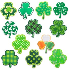JUNEBRUSHS Shamrock Cutouts, 120Pcs St. Patrick's Day Cutouts Assorted Pattern Green Shamrock Paper Cuouts Irish Paper Cut-Outs for Classroom Bulletin Board Decoration Party Craft Projects