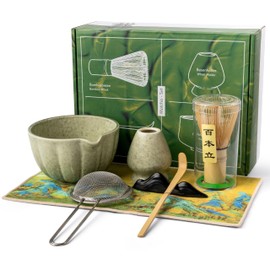 Matcha Whisk Set – 7 Pcs Japanese Matcha Kit, Bowl (Chawan) with Spout, Bamboo Whisk (Chasen) & Holder, Scoop (Chashaku), Sifter, Tea Towel – Perfect for Matcha Lovers & Tea Ceremony