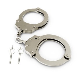 Shoke Genuine Police Handcuffs - Chain Lock with Lock - Key Opening - Stainless Steel - Includes - 2 Keys - Colour: Grey