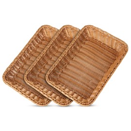 AKOLAFE 3 Pack Wicker Baskets Gift Basket Plastic Wicker Storage Basket 35x25cm Wicker Hamper Baskets for Gifts Empty Large Wicker Bread Picnic Baskets Rectangular Serving Baskets for Food