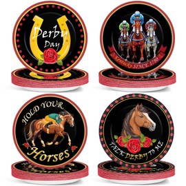 48Pcs Derby Day Party Paper Plates for Horse Racing Themed Party Supplies 7" Kentucky Horse Racing Day Party Disposable Dessert Roses Plates for Derby Horse Race Run Talk Derby to Me Party Decorations