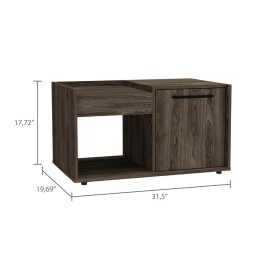 Coffee Table Dext, Single Door Cabinet, One Open Shelf, Dark Walnut Finishcolor: Brown