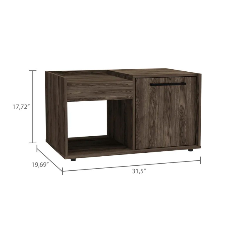 Coffee Table Dext, Single Door Cabinet, One Open Shelf, Dark