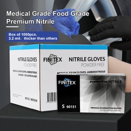 FINITEX - Black Nitrile Disposable Gloves, Exam Gloves, Powder-free, Latex-free, 3mil, 1000PCS (X-Large)