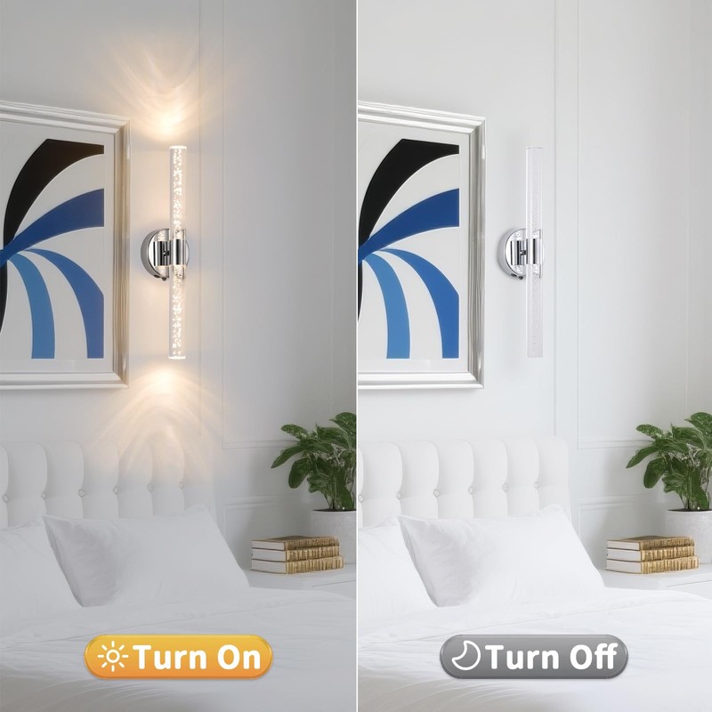Povectolay Silver Wall Light LED Battery Operated Wall Sconces(2 Pack),