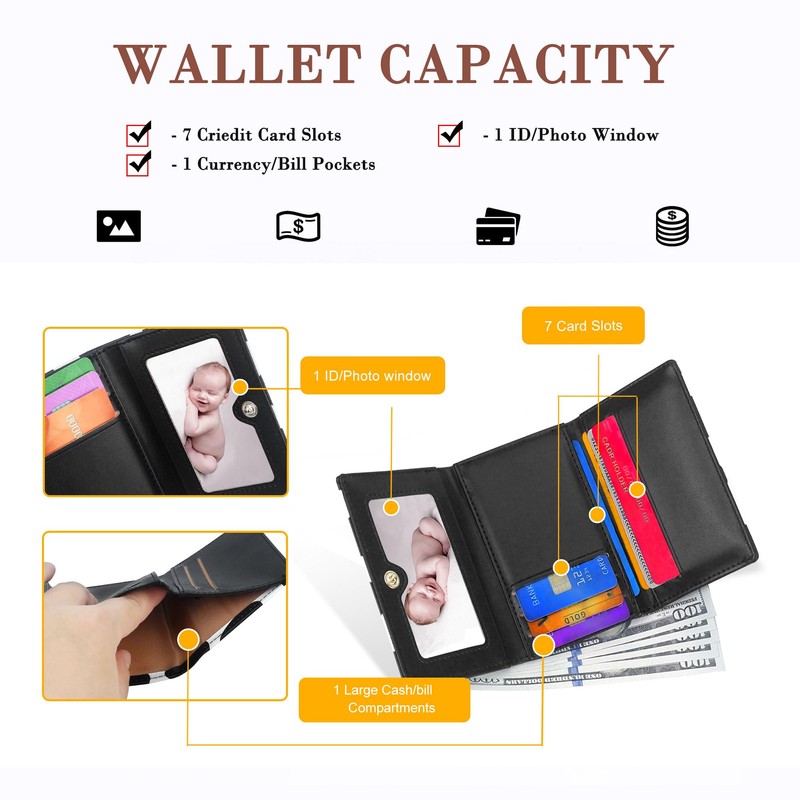 conisy Cute Slim Womens Leather Wallet,Small RFID Blocking Trifold Wallets