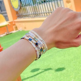 KELITCH Colourful Beach Stretch Bracelets Tila Beads Bracelets Boho Friendship Bracelets Charm Bracelets for Women, Glass