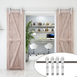 TSMST 5.5FT Sliding Barn Door Hardware Kit, Stainless Steel & Aluminum, Rustic Style, Double Wood Door, 16" Max Width, 220lbs Max Weight, Quiet & Smooth Slide