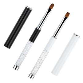 2Pcs Oval & Flat UV Gel Nail Brush, Professional Builder Gel Brush Nail Art Design Brushes with Rhinestone Handle Nail Art Tools for Painting DIY and Cleaning Polish Mistake on the Cuticles