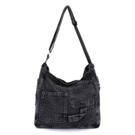 Syrads Denim Shoulder Bags Crossbody Purse Denim Tote Bag Hobo Bags Women Shoulder Crossbody Bag Handbag Purses,Black