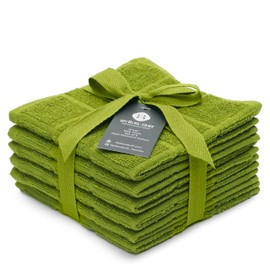 Mellow Buff 100% algodón de rizo liso, paquete de 6 unidades de 12 x 12 pulgadas, súper suave y absorbente, perfecto para limpieza de cocina y lavado de platos, verde