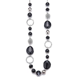 Women's Long Pearl Necklace, Statement Boho Silver Metal Necklace, Wedding Anniversary Fashion Jewellery, Gifts, Jumper, Necklace for Women, Resin Glass Pearl,