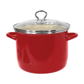 Vasconia EOS 12-Quart Alloy Steel Speckled Stockpot with Glass Lid - Dishwasher and Oven Safe Cooking Pot up to 350°F - Induction Cookware for All Cooktops - Non-Reactive Enameled Soup Pot - Red