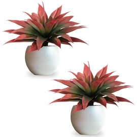 ENALGRE Artificial Agave Faux Agave Fake Greenery Outdoor Artificial Plants Fake Plants 28" for Indoor Home Decor Plastic Plants Outdoor Decor Front Porch Decor Simulation Plants(Red) 2pcs No Vase