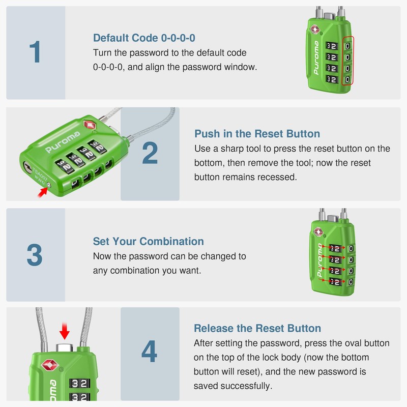 Puroma 2 Pack TSA Approved Luggage Locks, 4 Digit Combination