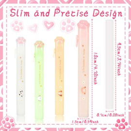 Anvin Retractable Cat Paw Erasers 4 Pack - Refillable Slim Eraser Kit with 4 Cute Animal Holders, Precision Rubber for Students Artists Office, Kawaii School Supplies Gift (Multi-Color)