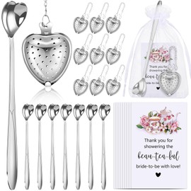 50 Sets Bridal Shower Favors for Guests Tea Party Favors Heart Tea Infuser Tea Spoon Tea Steeper for Loose Tea with Thank You Cards Organza Bags for Wedding Bridal Shower Souvenir, No Tea (Silver)